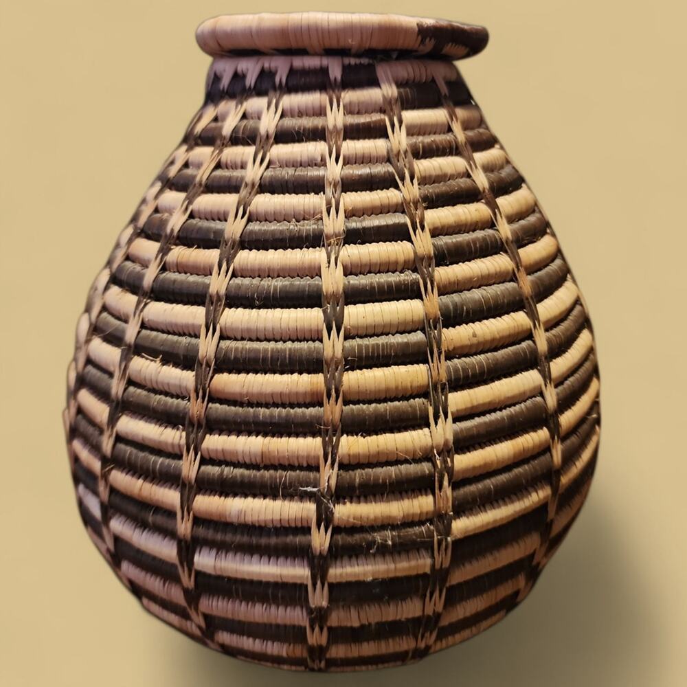 Handwoven Basket with‎ Natural Stripes